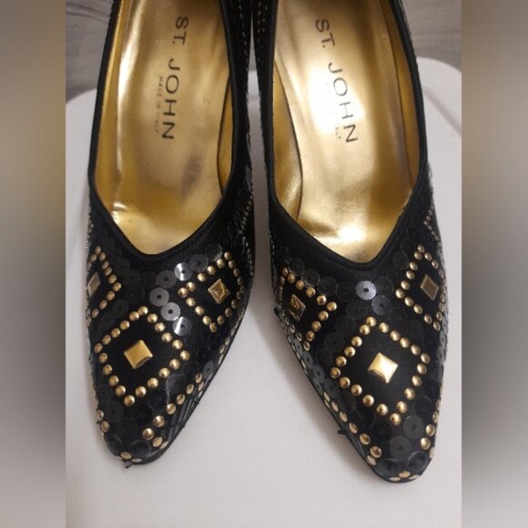 St. John Black Heels with Intricate Beadwork SZ 6B - Picture 11 of 11